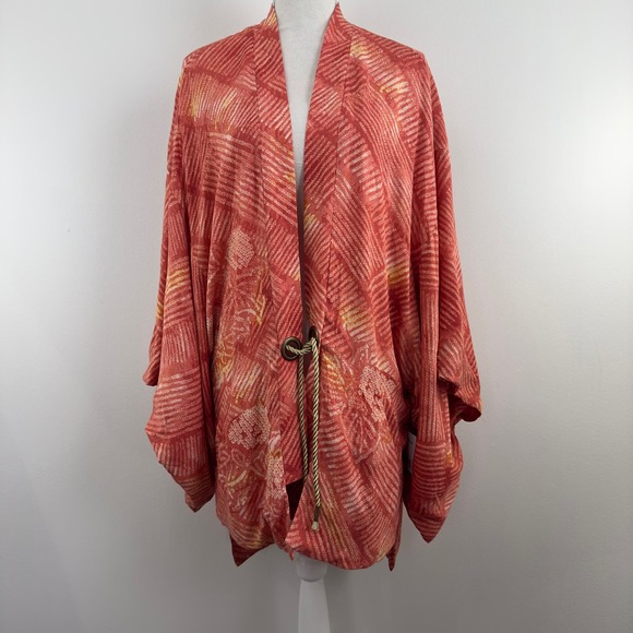 Free People ‘Shibori’ tie front coral kimono - Picture 1 of 13